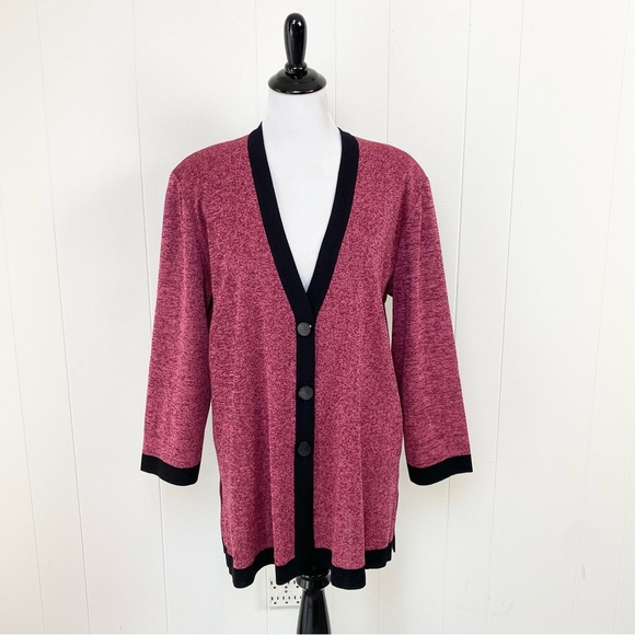 Exclusively Misook Button Front Cardigan Blazer Size 1X Heather Red Berry Black - Picture 1 of 12